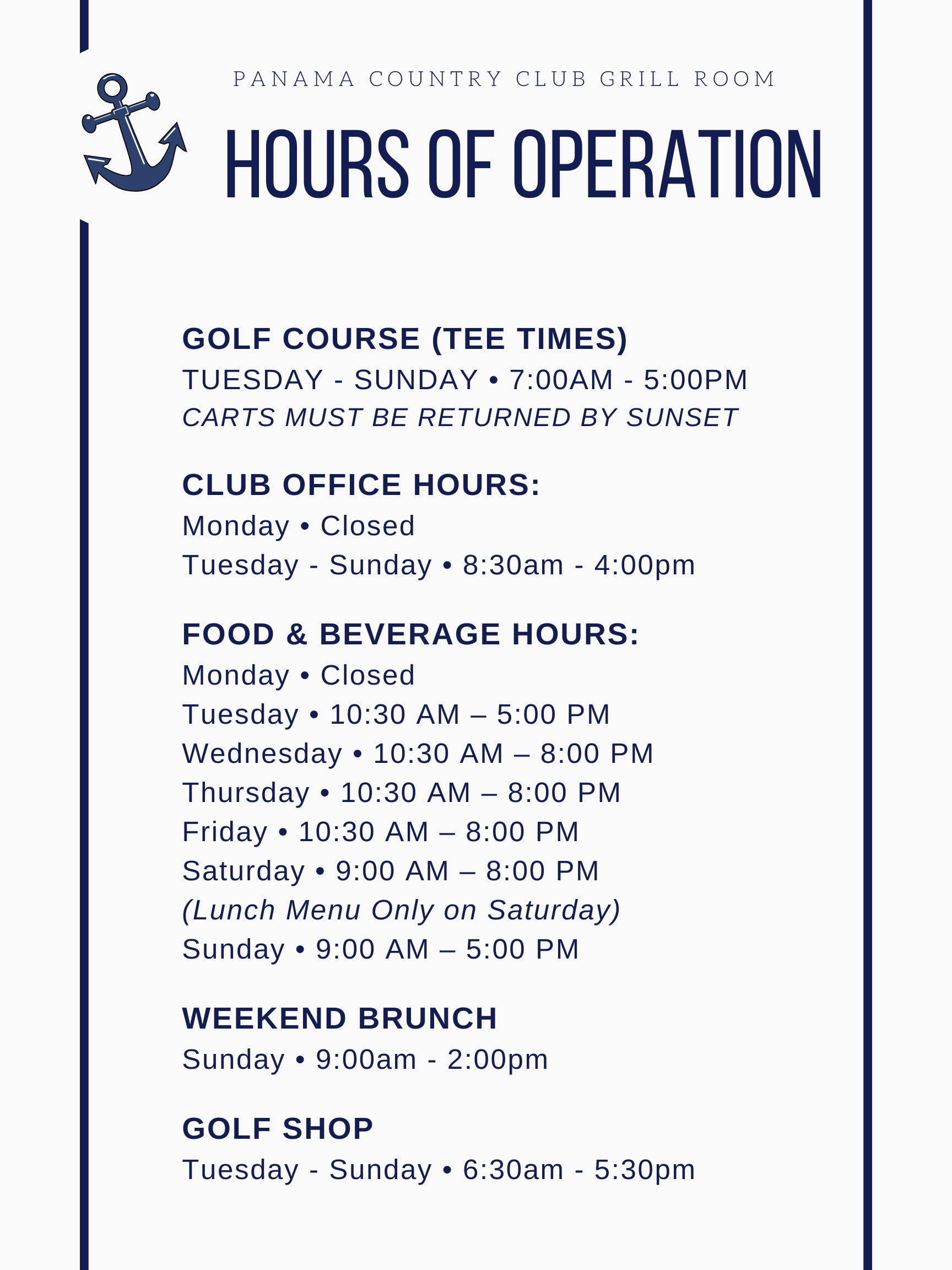 Hours of Operation<br />
